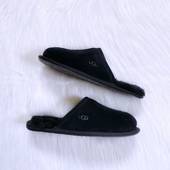 Ugg Wool Suede NEW IN BOX Black NONSLIP WARM House Slippers House Shoes Size 7 - Picture 3 of 10